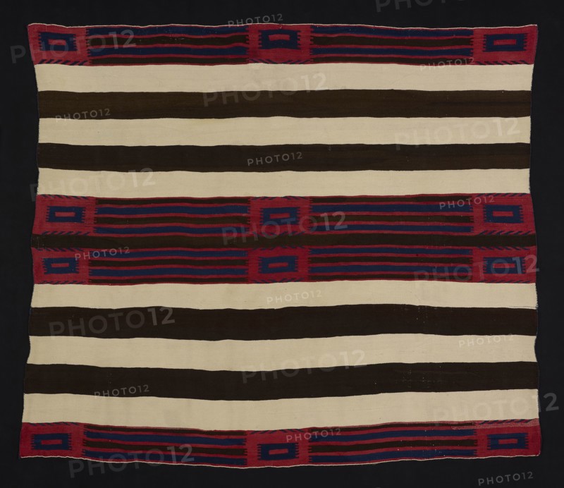 Chief Blanket (Second Phase), 1850/65, Navajo (Diné), Northern New Mexico or Arizona, United States, Arizona, Wool, single interlocking tapestry weave, twined edges, 146 × 173.5 cm (57 1/2 × 68 1/4 in.)