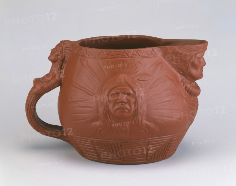 Pitcher, c. 1890, Designed by Edward Kemeys, American, 1843–1907, Made by Joseph Green (dates unknown), Ottawa, Illinois, Chicago, Earthenware, 14.3 × 22.9 cm (5 5/8 × 9 in.)