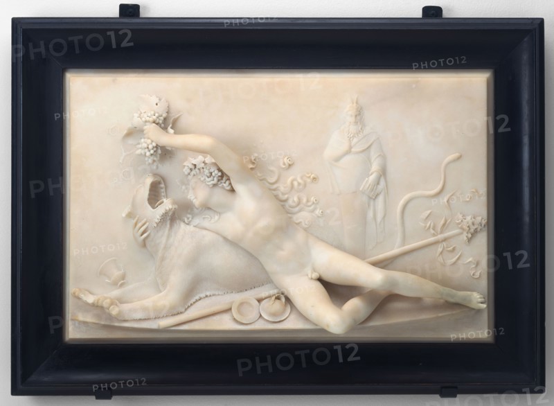 Bacchus Feeding a Panther, 1792, John Deare, English, 1759–1798, England, Marble, 33.3 × 52.7 × 14 cm (13 1/2 × 20 3/4 × 5 1/2 in.)