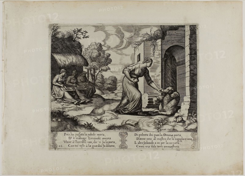 Psyche Enters the Underworld, 1530/40, Master of the Die (Italian, active c. 1530-1560), after Michiel Coxcie I (Flemish, 1499-1592), in turn, inspired by Raffaello Sanzio, called Raphael (Italian, 1483-1520), Italy, Engraving in warm brown ink on cream laid paper, 200 x 235 mm (plate), 270 x 370 mm (sheet)