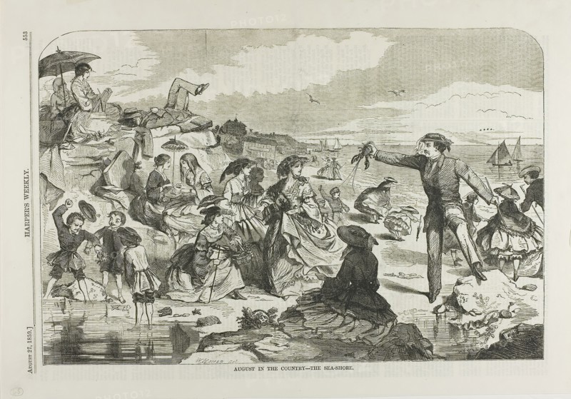 August in the Country—The Seashore, published August 27, 1859, Winslow Homer (American, 1836-1910), published by Harper’s Weekly (American, 1857-1916), United States, Wood engraving on paper, 232 x 350 mm (image), 278 x 398 mm (sheet)