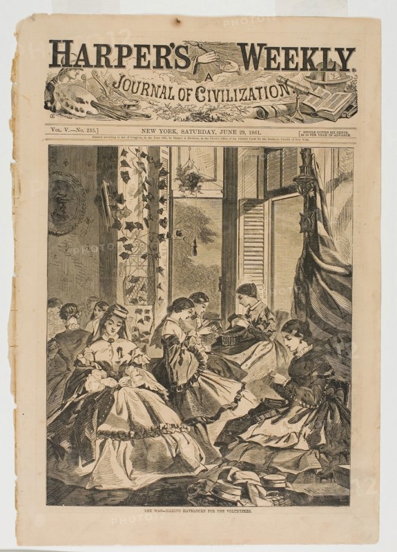 The War—Making Havelocks for the Volunteers, published June 29, 1861, Winslow Homer (American, 1836-1910), published by Harper’s Weekly (American, 1857-1916), United States, Wood engraving on paper, 275 x 233 mm (image), 400 x 280 mm (sheet)