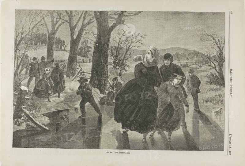 The Skating Season, published January 18, 1862, Winslow Homer (American, 1836-1910), published by Harper’s Weekly (American, 1857-1916), United States, Wood engraving on paper, 230 x 349 mm (image), 278 x 400 mm (sheet)