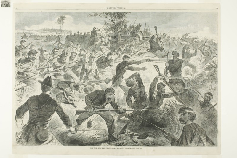 The War for the Union, 1862—A Bayonet Charge, published July 12, 1862, Winslow Homer (American, 1836-1910), published by Harper’s Weekly (American, 1857-1916), United States, Wood engraving on paper, 346 x 524 mm (image), 393 x 541 mm (sheet)