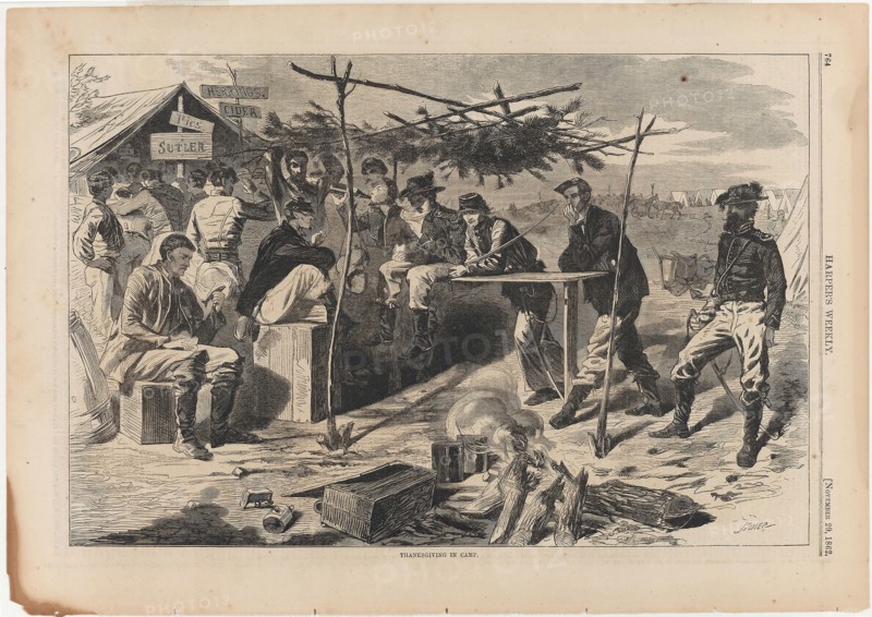Thanksgiving in Camp, published November 29, 1862, Winslow Homer (American, 1836-1910), published by Harper’s Weekly (American, 1857-1916), United States, Wood engraving on paper, 233 x 350 mm (image), 288 x 408 mm (sheet)
