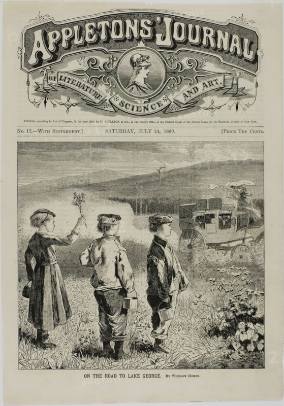On the Road to Lake George, published July 24, 1869, Winslow Homer (American, 1836-1910), published by Appletons’ Journal (American, 1869-1881), United States, Wood engraving on paper, 156 x 168 mm (image), 274 x 193 mm (sheet)