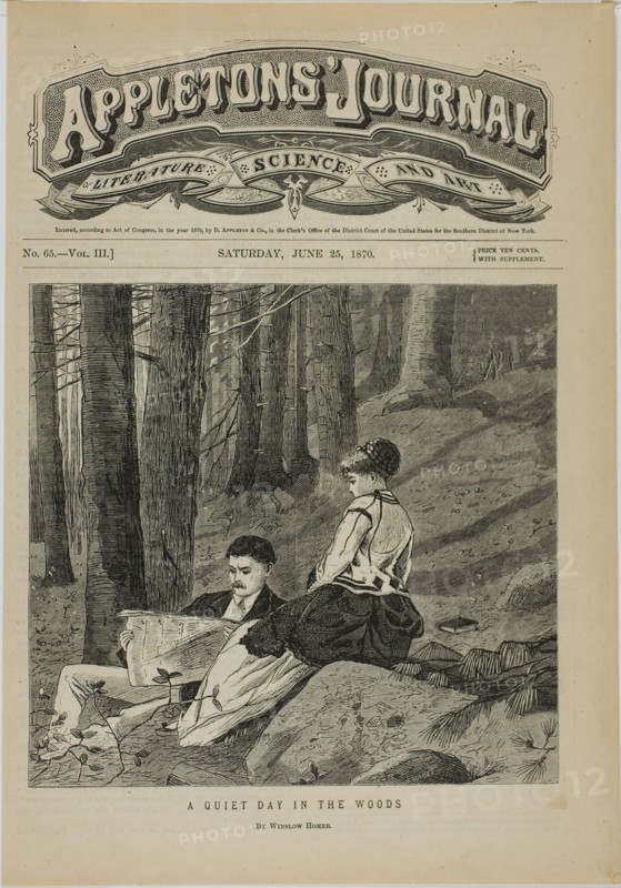 A Quiet Day in the Woods, published June 25, 1870, Winslow Homer (American, 1836-1910), published by Appletons’ Journal (American, 1869-1881), United States, Wood engraving on paper, 156 x 165 mm (image), 276 x 193 mm (sheet)