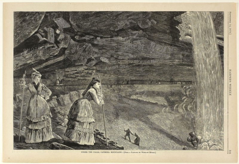 Under the Falls, Catskill Mountains, published September 14, 1872, Winslow Homer (American, 1836-1910), published by Harper’s Weekly (American, 1857-1916), United States, Wood engraving on paper, 233 x 353 mm (image), 269 x 394 mm (sheet)