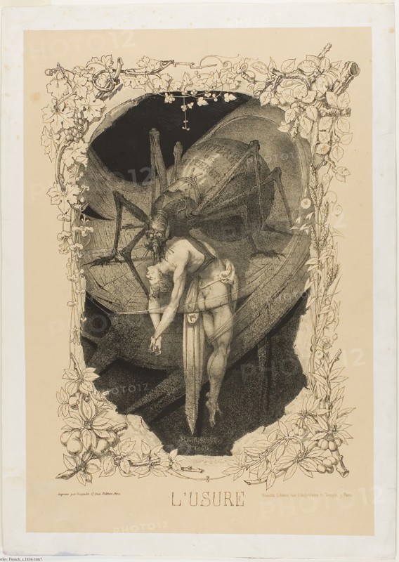 Usury, 1851, Charles Rambert, French, c. 1836-1867, France, Zincograph in black on tan wove paper, laid down on ivory wove paper, 446 × 307 mm (image), 489 × 347 mm (sheet)