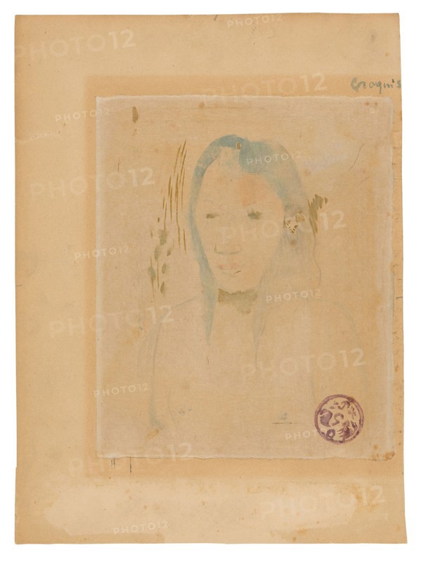 Bust of a Tahitian Woman, 1894, Paul Gauguin, French, 1848-1903, France, Watercolor monotype on ivory Japanese paper, discolored to tan, laid down on tan wove paper, 242 × 200 mm (primary support), 353 × 262 mm (secondary support)