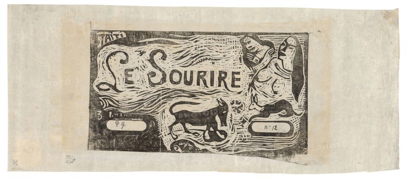 Fox, Busts of Two Women, and a Rabbit, headpiece for Le sourire, 1899/1900, Paul Gauguin, French, 1848-1903, France, Wood-block print in black ink on thin ivory Japanese paper, laid down on ivory Japanese paper, 103 × 186 mm (image), 123 × 228 mm (ma×.) (sheet), 142 × 333 mm (secondary support)