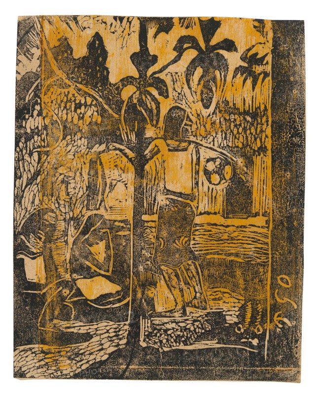 Noa noa (Fragrant), 1894/95, Paul Gauguin, French, 1848-1903, France, Wood-block print in black ink, over solvent thinned and selectively applied yellow ocher ink, on cream wove paper, 151 × 119 mm (image/sheet)