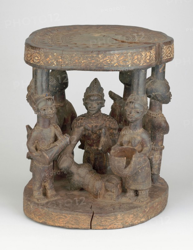 Altar Stool, Mid–/late 19th century, Attributed to an unidentified Ketu master (active mid-19th century), Yoruba, Nigeria, Coastal West Africa, Nigeria, Wood and pigment, 40 × 34.3 cm (15 3/4 × 13 1/2 in.)