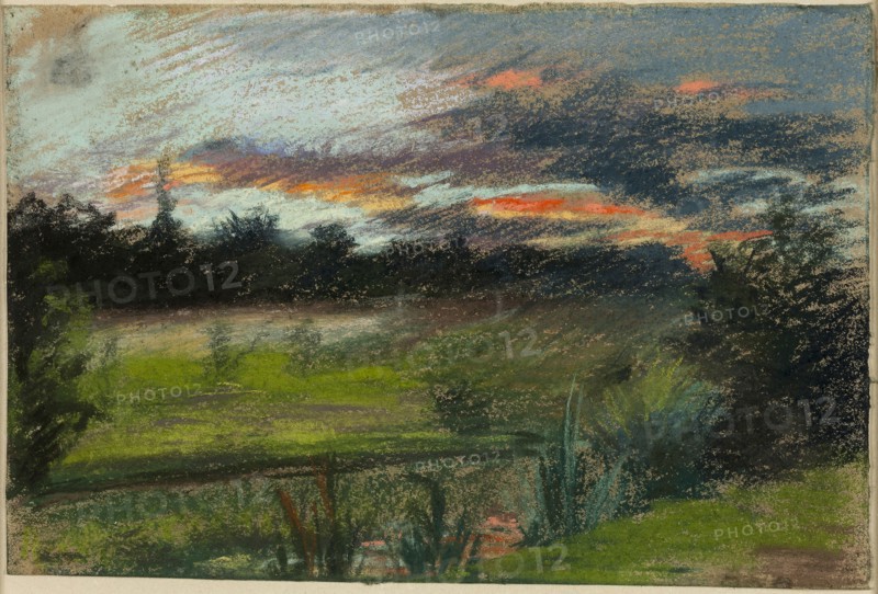 Blue and Orange Sky, 1838/40, Paul Huet, French, 1803-1869, France, Pastel on tanned-gray wove paper with blue fibers, 188 × 279 mm