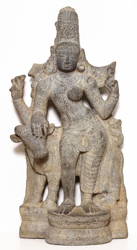 God Shiva as Lord Who Is Half-Male, Half-Female (Ardhanarishvara), 14th century, India, Tamil Nadu, Tamil Nadu, Granite, 123.5 × 59.4 × 27.3 cm (48 5/8 × 23 3/8 × 10 3/4 in.)
