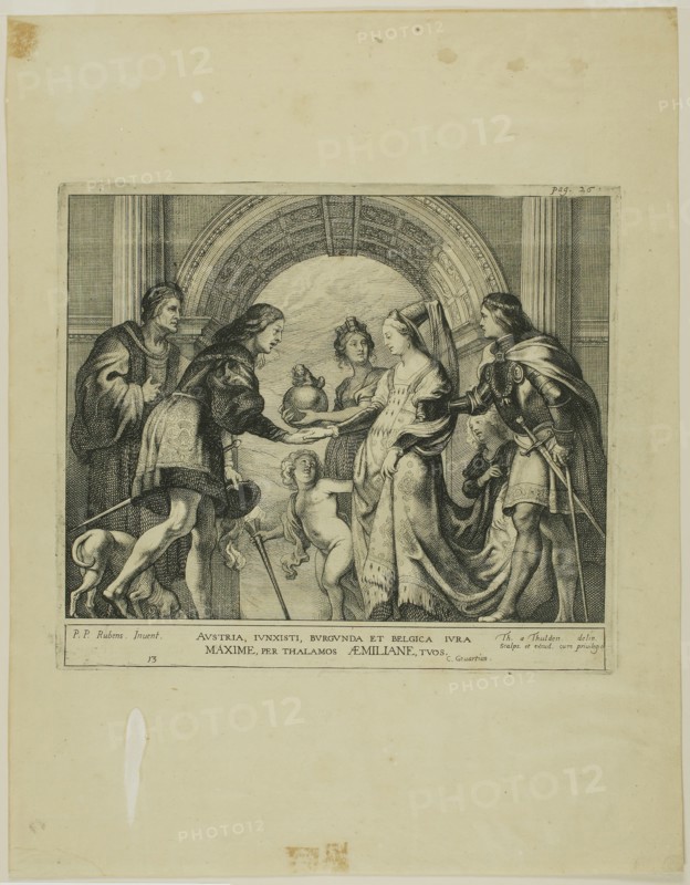 The Marriage of Maximilian of Austria with Mary of Burgundy, n.d., Theodoor van Thulden (Dutch, 1606-1669), after Peter Paul Rubens (Flemish, 1577-1640), Holland, Etching on tan laid paper, 258 x 298 mm (plate), 457 x 357 mm (sheet)