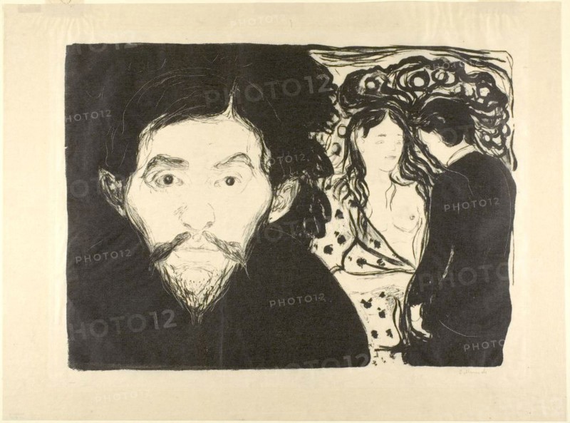 Jealousy I, 1896, printed after 1906, Edvard Munch, Norwegian, 1863-1944, printed by M. W. Lassally, German, late 19th-early 20th century, Norway, Lithograph in black on ivory Japanese paper, 326 x 460 mm (image), 424 x 573 mm (sheet)