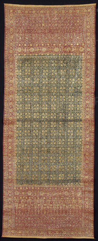 Shoulder Cloth (kain parada), 19th century, Indonesia, Sumatra, Jambi province or Palembang, Indonesia, Cotton, plain weave, hand-drawn resist dyed (batik tulis), hand painted adhesive with applied gold leaf, 203.8 x 80.7 cm (80 1/4 x 31 3/4 in.)