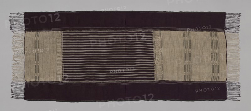 Shoulder Cloth (Ragidup), 19th century, Indonesia, Sumatra, Batak, Sumatra, Three panels joined: side panels: cotton, warp-faced, weft ribbed plain weave, center panel: Cotton, warp-faced, weft ribbed plain weave with discontinuous warp substitution and supplementary patterning wefts, and, 217.2 x 85.9 cm (85 1/2 x 33 3/4 in.)