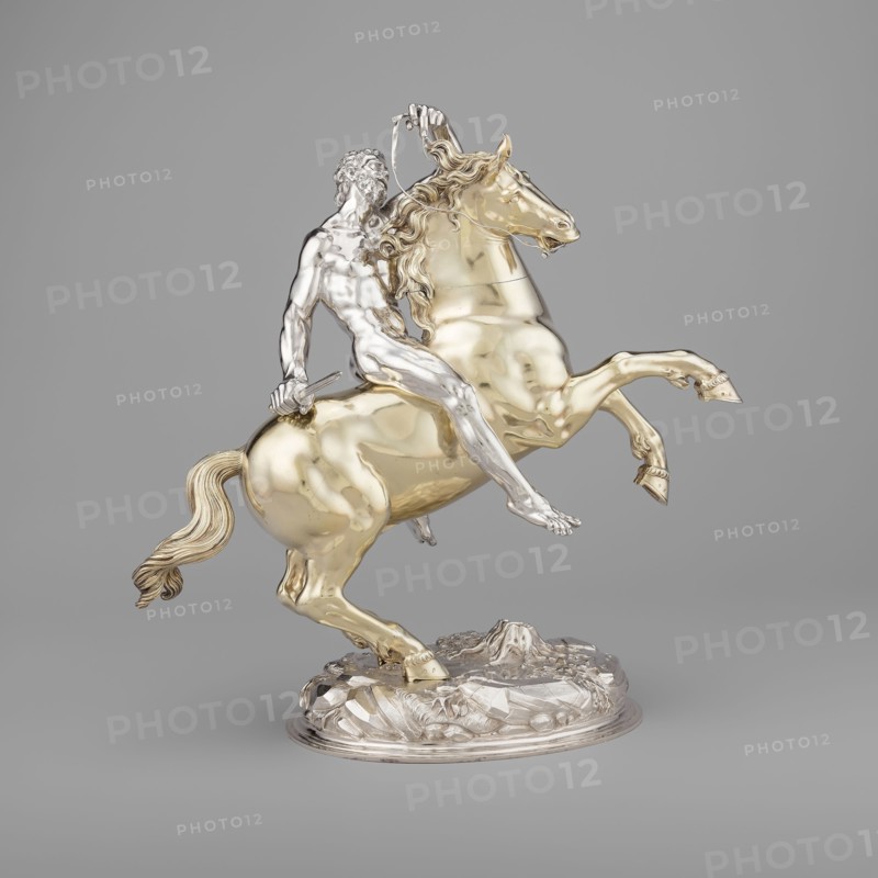 Horse and Rider, 1630, Hans Ludwig Kienle (German, 1591–1653), Germany, Ulm, Ulm, Silver and silver gilt, H. 31.5 cm (12 3/8 in.)