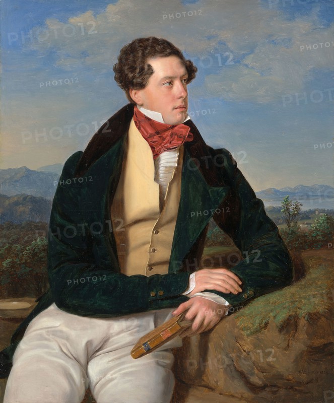 The Actor Maximilian Korn in a Landscape, 1828, Ferdinand Georg Waldmüller, Austrian, 1793-1865, Austria, Oil on panel, 31.5 × 26 cm (12 3/8 × 10 1/4 in.)