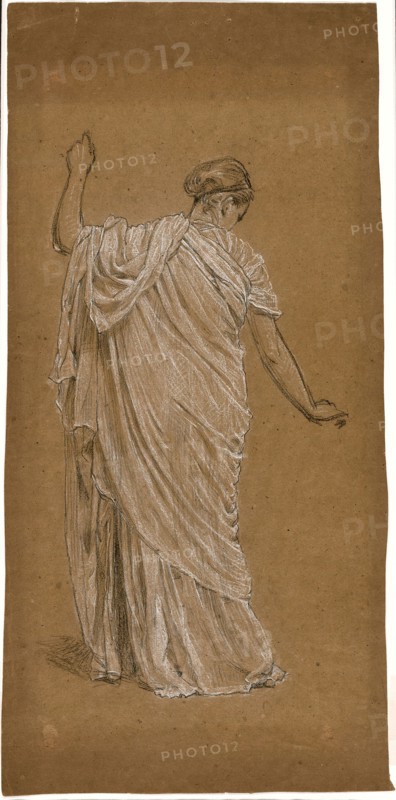 Study for A Garden, c. 1869, Albert Joseph Moore, English, 1841-1893, United Kingdom, Black and white chalk on tan wove paper, 351 x 199 mm