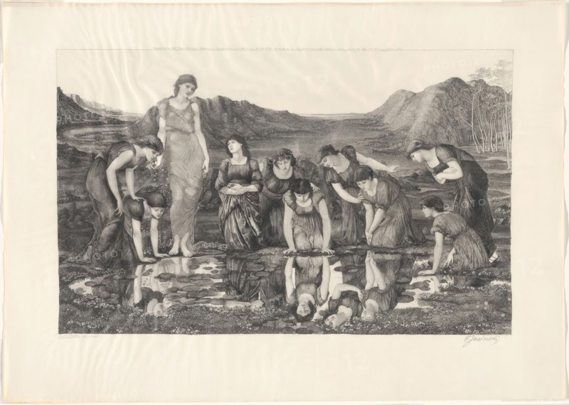 The Mirror of Venus, 1896, Félix-Stanislaus Jasinski (Polish, 1862-1901), after Sir Edward Burne-Jones (English, 1833-1898), United Kingdom, Engraving on vellum, 327 x 524 mm (image), 460 x 646 mm (support)