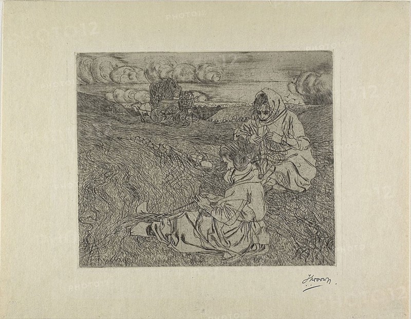 The Net Menders, 1899, Jan Toorop, Dutch, 1858-1928, Holland, Drypoint on cream vellum paper, 157 x 187 mm (plate), 232 x 297 mm (sheet)