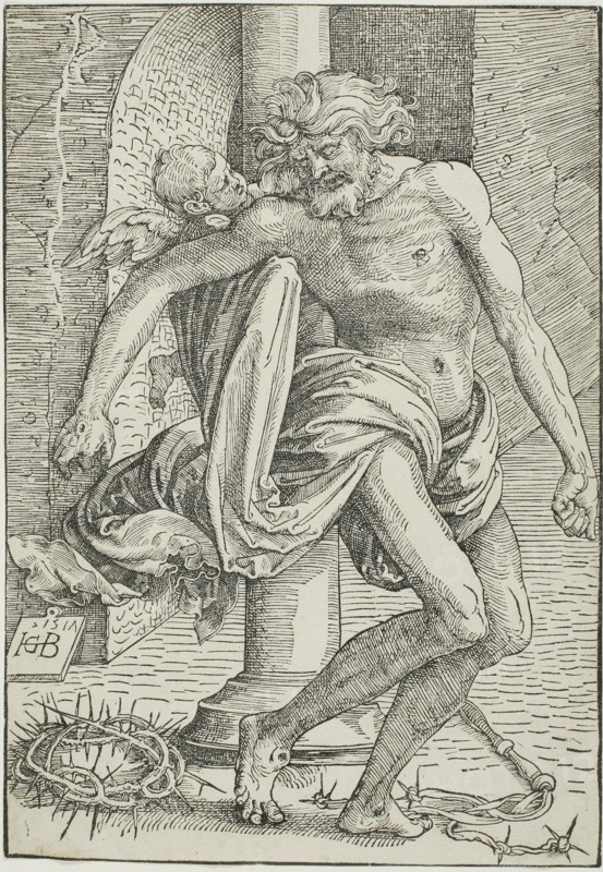 Man of Sorrows before the Column, 1517, Hans Baldung Grien, German, c. 1480-1545, Germany, Woodcut in black on cream laid paper, 218 × 153 mm (block/sheet)