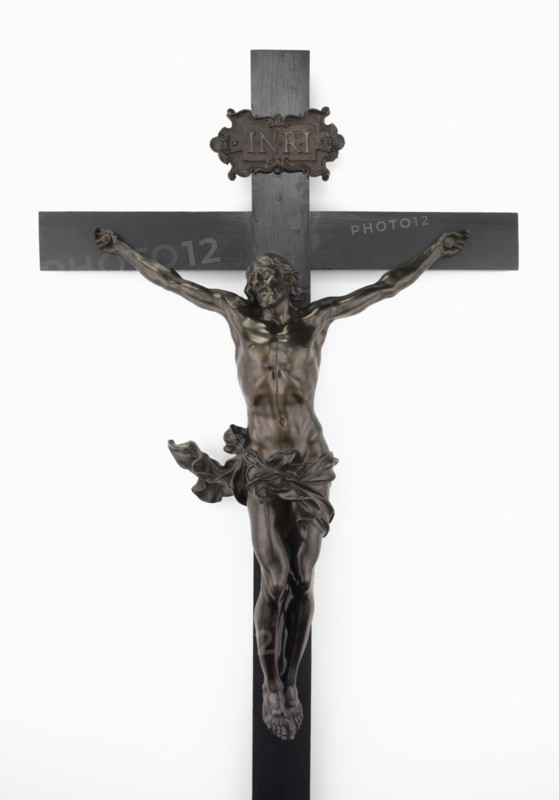 Crucifix, c. 1646, Alessandro Algardi, Italian, 1598—1654, Italy, Bronze, pearwood with ebonizing and staining, Crucifi×: 188.9 × 75.6 cm (74 × 30 in.);