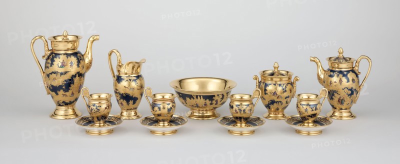 Tea and Coffee Service, c. 1820, Denuelle Porcelain Manufactory (1818–1829), France, Paris, Paris, Hard-paste porcelain, polychrome enamels, and gilding, Variable per object