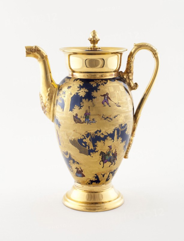 Coffee Pot, c. 1820, Denuelle Porcelain Manufactory (French, 1818-1829), France, Paris, Paris, Hard-paste porcelain, polychrome enamels, and gilding, H. 26 cm (10 1/4 in.)