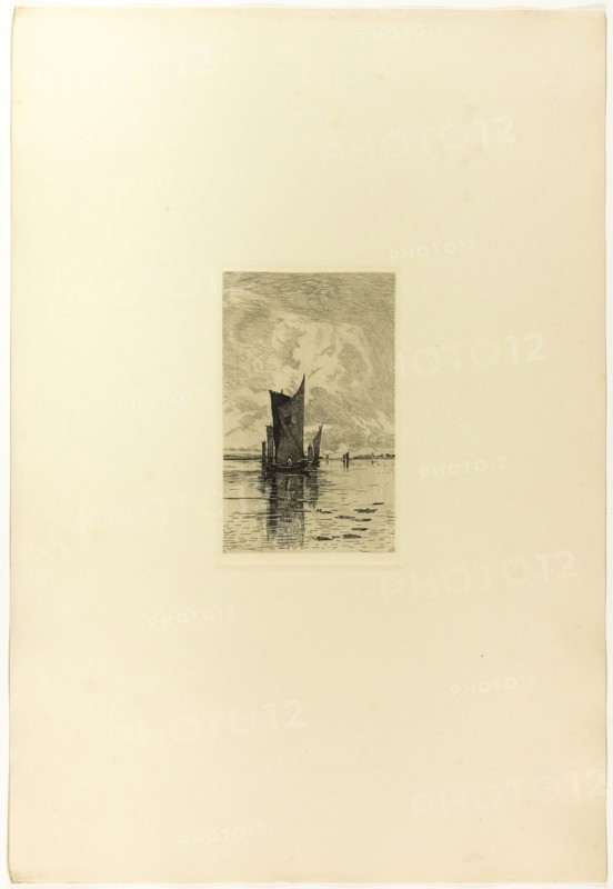Peat Boat on the Hamme River, 1895, Hans am Ende, German, 1864-1918, Germany, Etching on cream wove paper, 173 × 105 mm (plate), 510 × 349 mm (sheet)