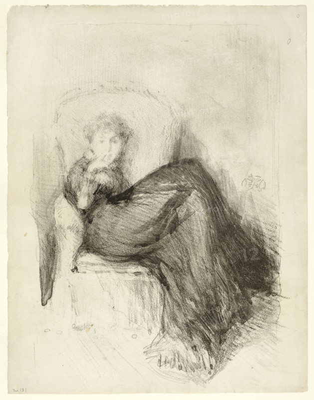 Study: Maud Seated, 1878, James McNeill Whistler, American, 1834-1903, United States, Lithotint in black ink with scraping and roulette on grayish ivory wove proofing paper, 265 x 185 mm (image), 287 x 222 mm (sheet)