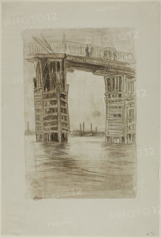 The Tall Bridge, 1878, James McNeill Whistler, American, 1834-1903, United States, Lithotint, in brown ink, with scraping, on cream wove proofing paper, 278 x 191 mm (image), 379 x 255 mm (sheet)