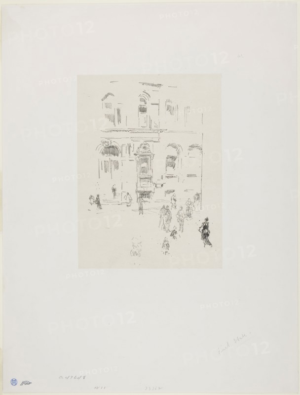 Victoria Club, 1879, published 1887, James McNeill Whistler, American, 1834-1903, United States, Transfer lithograph in black with scraping, on cream chine laid down on off-white plate paper, 198 x 134 mm (image), 210 x 156 mm (primary support), 420 x 320 mm (secondary support)