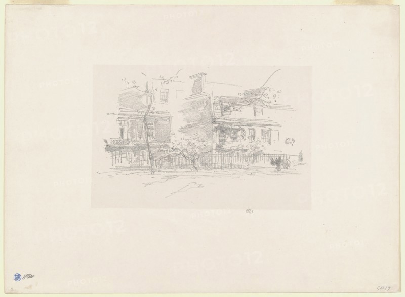 Lindsey Row, Chelsea, 1888, James McNeill Whistler, American, 1834-1903, United States, Transfer lithograph in black on grayish ivory chine laid down on off-white plate paper, 124 x 202 mm (image), 139 x 213 mm (primary support), 280 x 382 mm (secondary support)