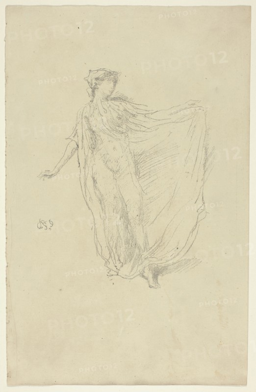 The Dancing Girl, 1889, James McNeill Whistler, American, 1834-1903, United States, Transfer lithograph in black on tan laid paper, 182 x 148 mm (image), 312 x 202 mm (sheet)