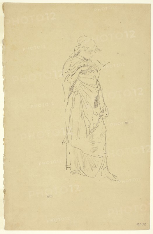 The Novel: Girl Reading, probably 1889, James McNeill Whistler, American, 1834-1903, United States, Transfer lithograph in black on tan laid paper, 199 x 79 mm (image), 310 x 203 mm (sheet), Staircase, 1891, James McNeill Whistler, American, 1834-1903, United States, Transfer lithograph in black on cream laid paper, 184 x 163 mm (image), 240 x 185 mm (sheet)