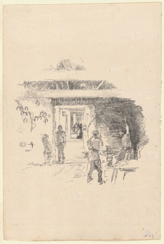 The Tyresmith, 1890, James McNeill Whistler, American, 1834-1903, United States, Transfer lithograph in black on cream laid paper, 170 x 175 mm (image), 307 x 206 mm (sheet)