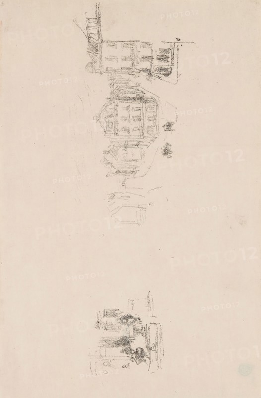 Two Trial Sketches: A. Grande Rue, Dieppe, B. An Interior, probably 1891, printed posthumously, James McNeill Whistler, American, 1834-1903, United States, Transfer lithograph in black on cream wove Japanese vellum, 72 x 216 mm (image), 153 x 232 mm (sheet)