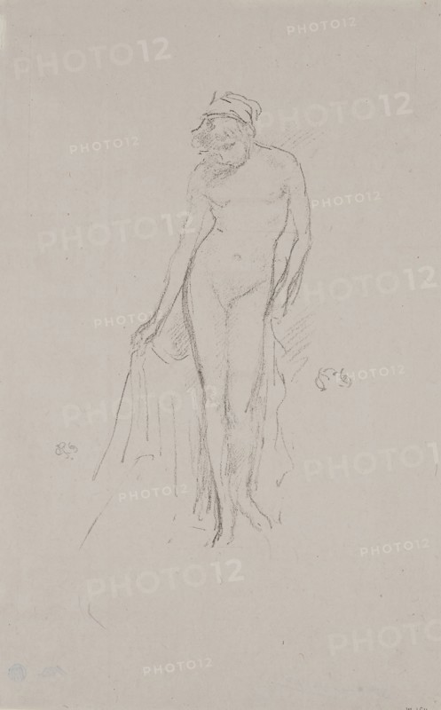 Nude Model, Standing, probably 1891, James McNeill Whistler, American, 1834-1903, United States, Transfer lithograph in black on grayish ivory China paper, 189 x 109 mm (image), 290 x 190 mm (sheet)