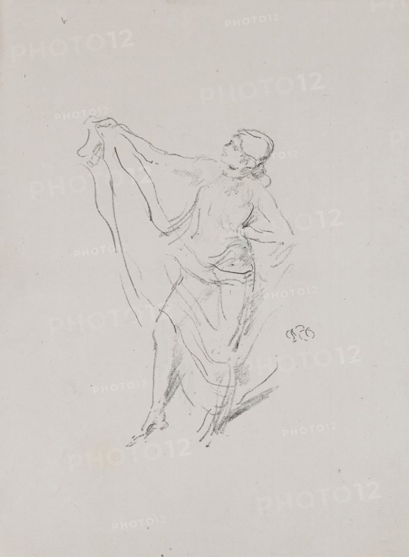 Draped Model, Dancing, probably 1891, James McNeill Whistler, American, 1834-1903, United States, Transfer lithograph in black on grayish ivory China paper, 176 x 129 mm (image), 316 x 232 mm (sheet)