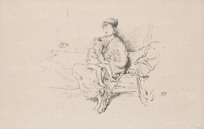 Mother and Child, No. 2, 1891, printed 1895, James McNeill Whistler, American, 1834-1903, United States, Transfer lithograph in black on cream laid paper, 170 x 204 mm (image), 212 x 330 mm (sheet)
