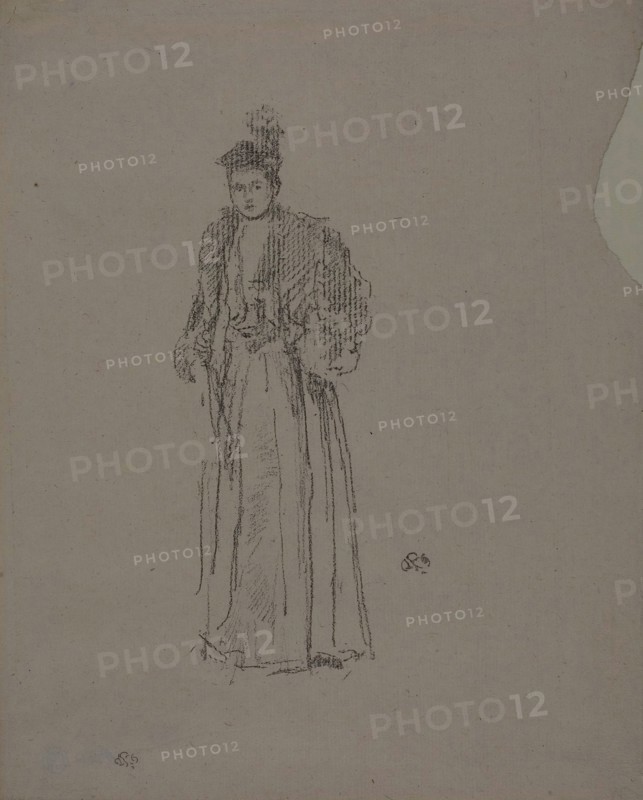 Portrait Study: Miss Charlotte R. Williams, 1892, James McNeill Whistler, American, 1834-1903, United States, Transfer lithograph in black on cream laid paper, 159 x 55 mm (image), 225 x 181 mm (sheet)