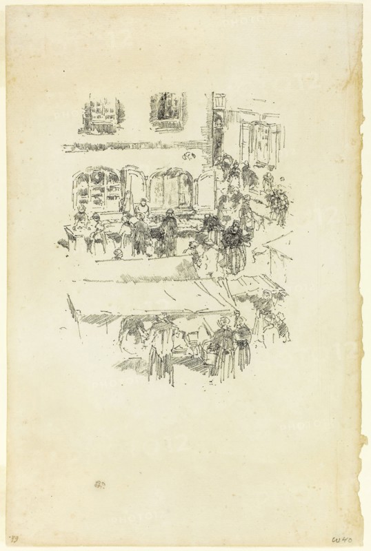 The Marketplace, Vitré, 1893, James McNeill Whistler, American, 1834-1903, United States, Transfer lithograph in black on cream laid paper, 203 x 162 mm (image), 369 x 243 mm (sheet)