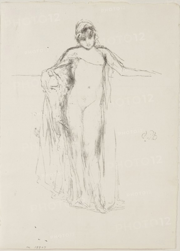 Draped Model, Standing, 1893, printed posthumously, James McNeill Whistler, American, 1834-1903, United States, Lithograph, in black ink, with stumping, on cream laid paper, 206 x 160 mm (image), 262 x 190 mm (sheet)
