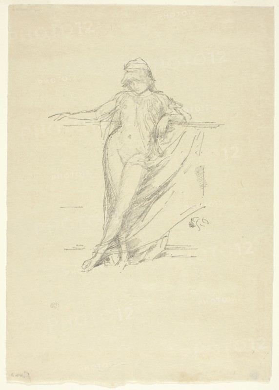 Little Draped Figure, Leaning, 1893, printed 1894, James McNeill Whistler, American, 1834-1903, United States, Transfer lithograph in black on cream laid Japanese vellum, 179 x 146 mm (image), 316 x 221 mm (sheet)