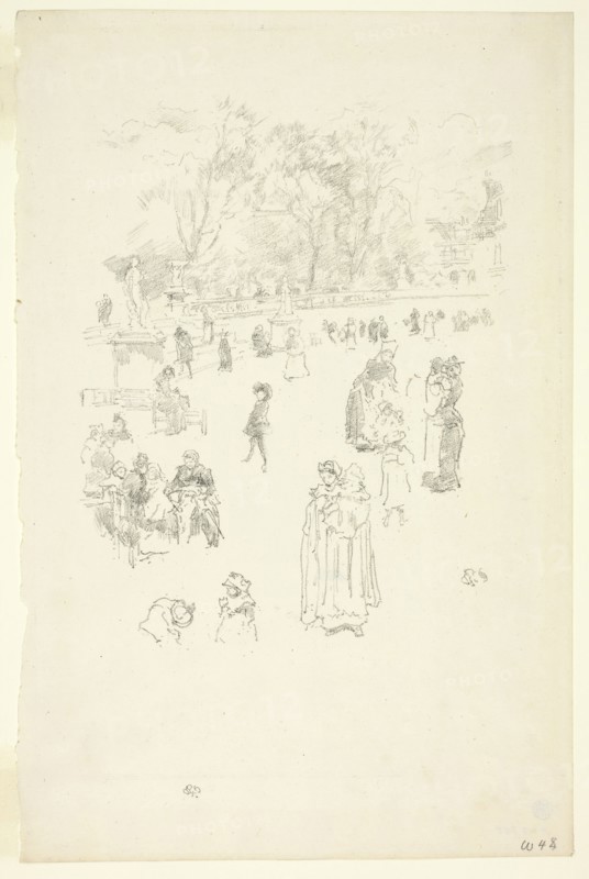 Nursemaids: Les Bonnes du Luxembourg, 1894, James McNeill Whistler, American, 1834-1903, United States, Transfer lithograph in black on cream laid paper, 202 x 158 mm (image), 310 x 203 mm (sheet)