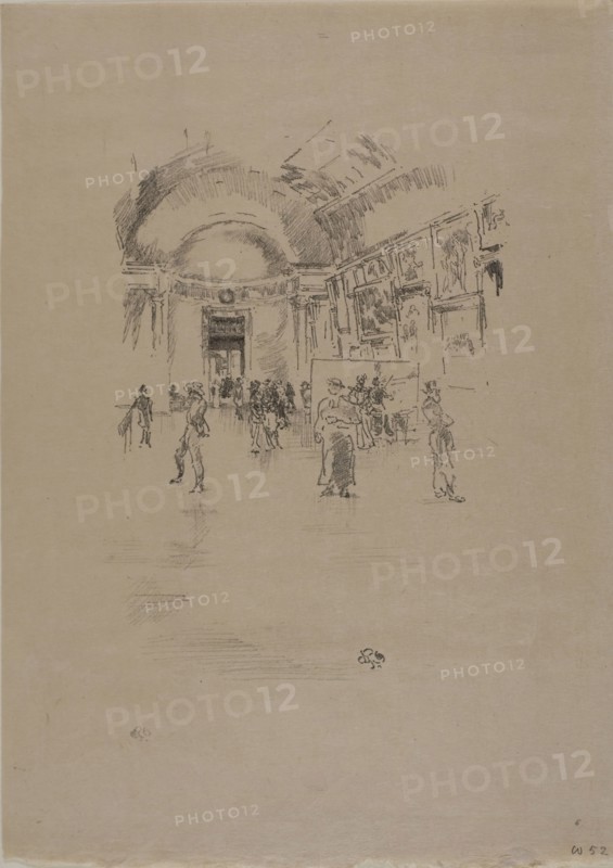 The Long Gallery, Louvre, 1894, James McNeill Whistler, American, 1834-1903, United States, Transfer lithograph in black with stumping, on cream laid Japanese vellum, 216 x 159 mm (image), 337 x 237 mm (sheet)
